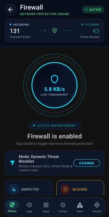 KotSafe firewall screen showing the engine is active